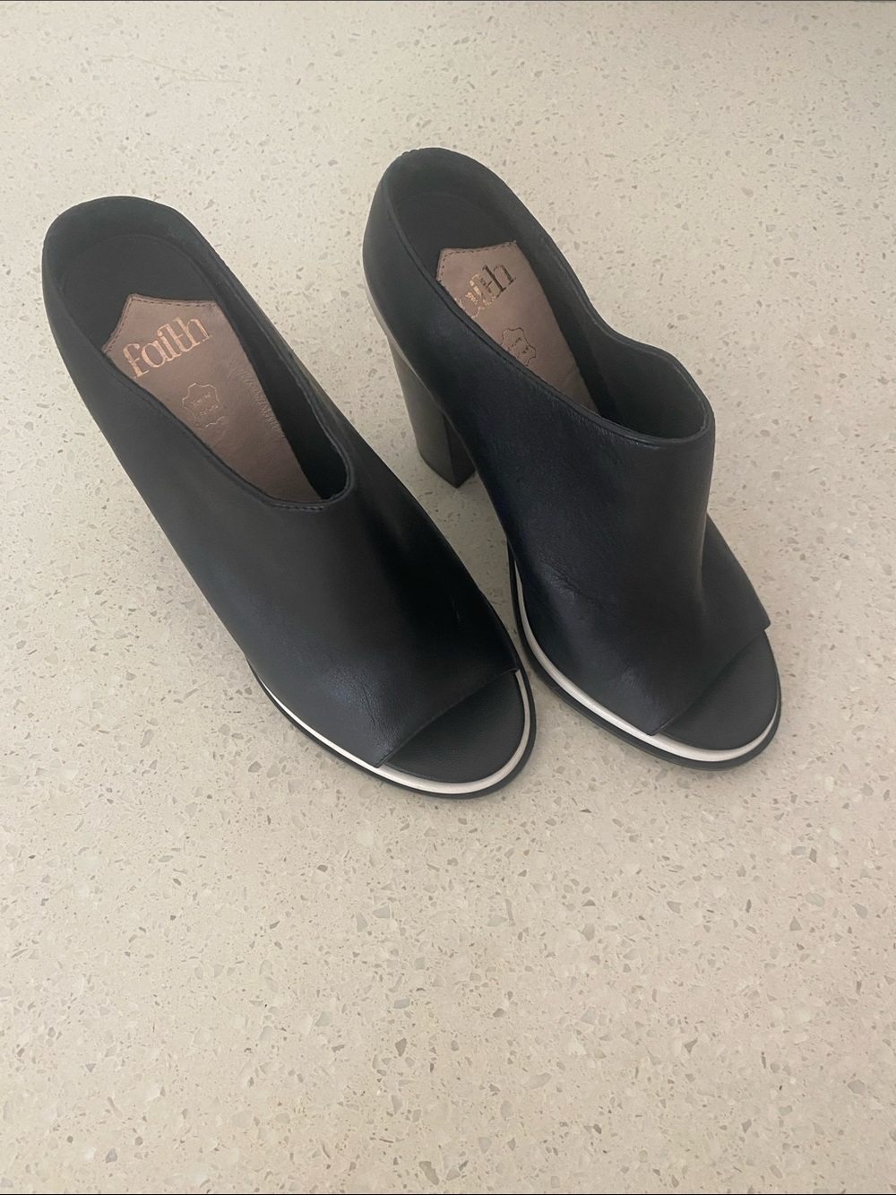 Dotti Black Mules with White Detail